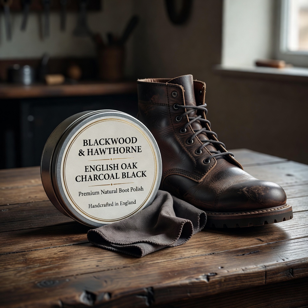 English Oak Charcoal Black - Premium natural boot polish tin