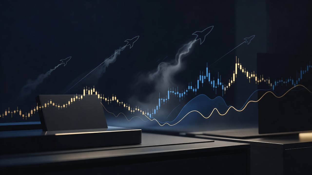 Trading desk and aerospace week editorial banner in navy and gold